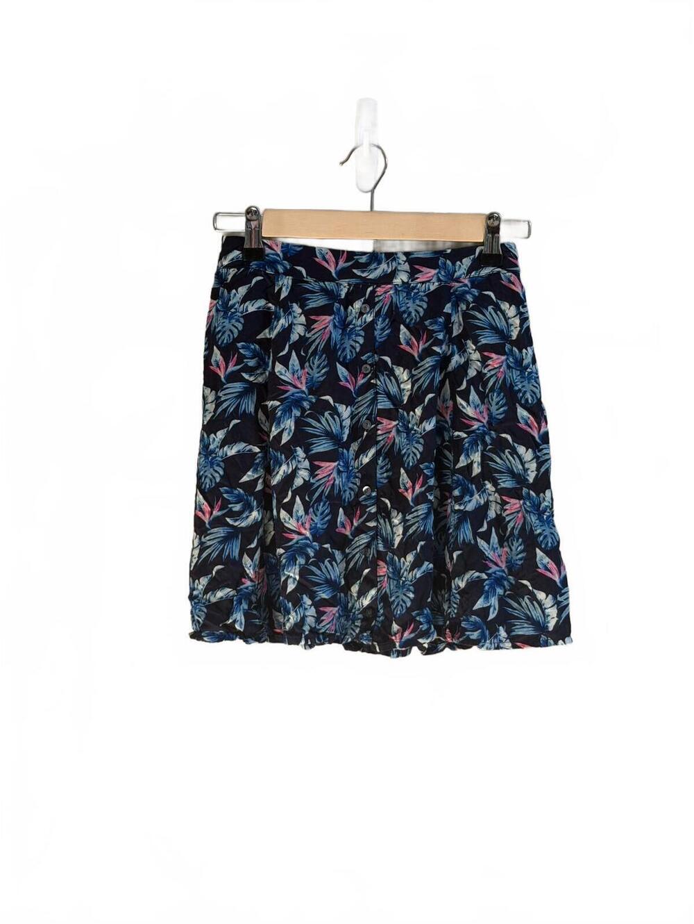 Hollister Tropical Floral Mini Skirt Size XS EUC Blue Pink Palm Leaf Smocked